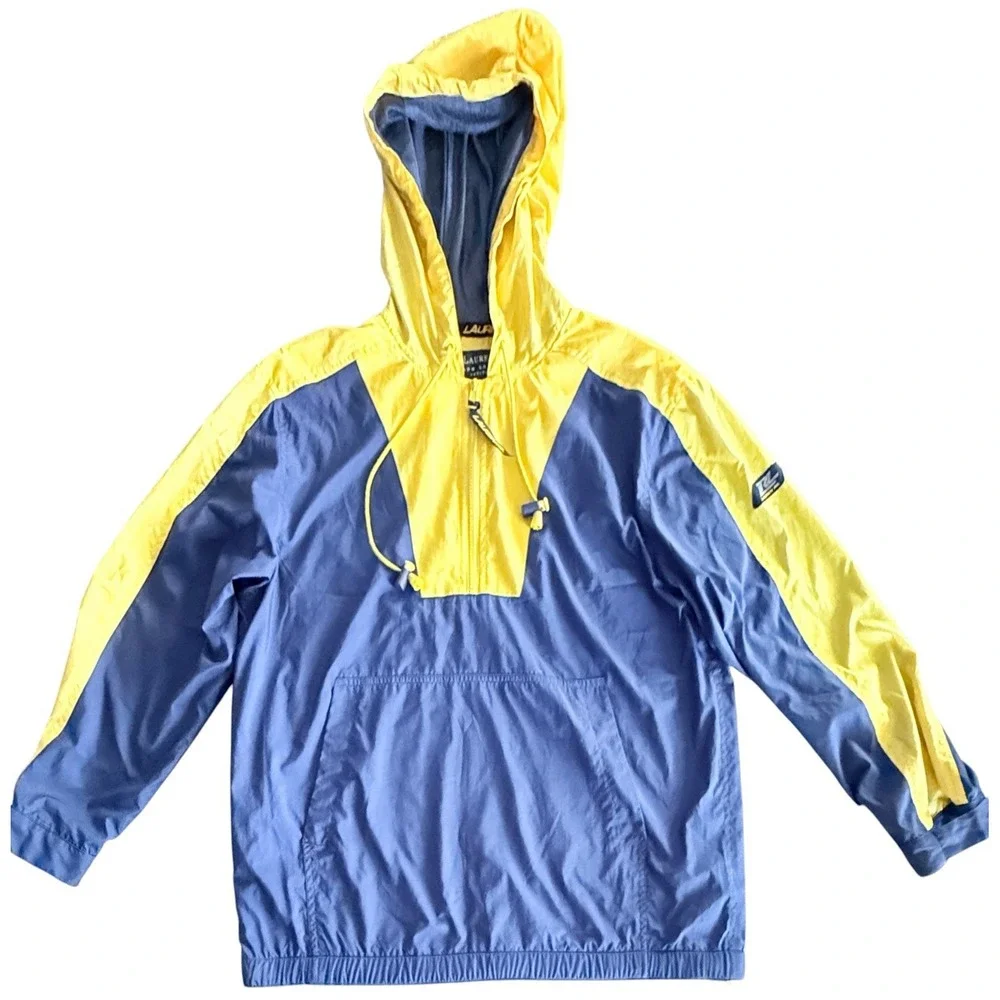 Ralph Lauren Windbreaker Tracksuit Jacket Pant 90s Jogger Set Petite Blue Yellow